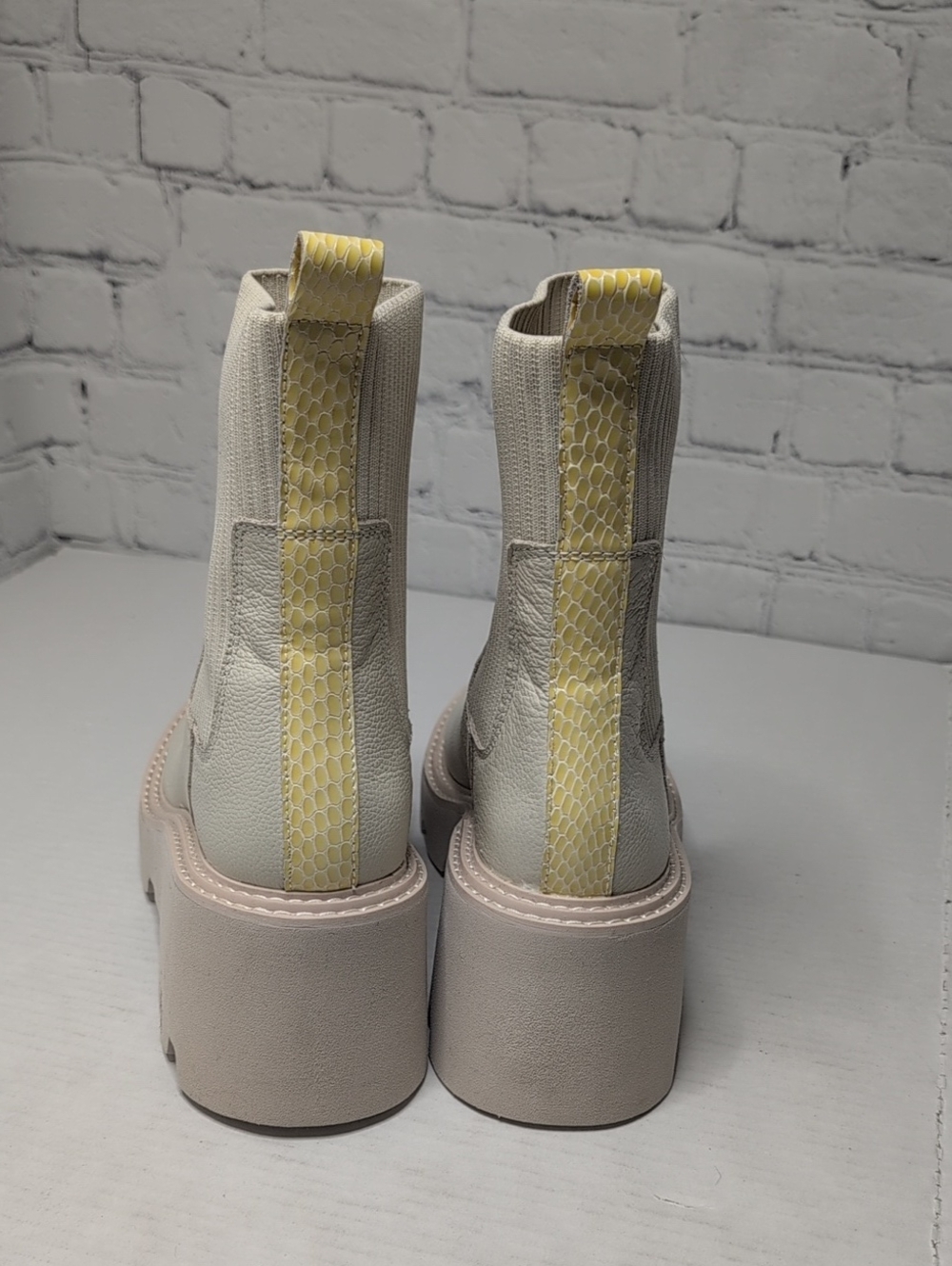 Dolce Vita Hoven H2O Platform Lug Chelesa Sock Booties Cream Leather - Picture 4 of 8